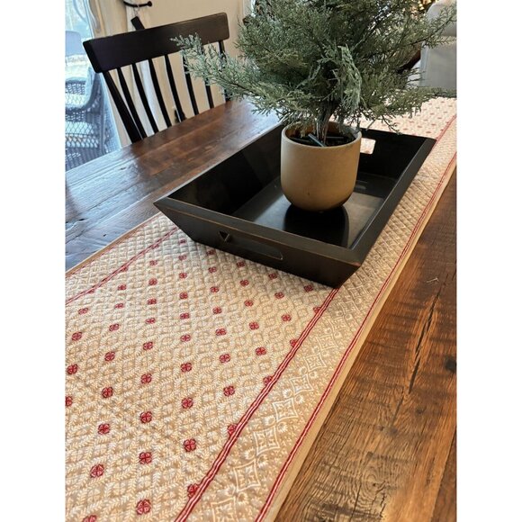 Williams Sonoma Quilted Table Runner 17 x 108” Gray Red Tan - Picture 1 of 6
